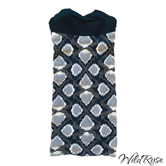 ROLAND MOURET Blue & Black Stretch Bodycon Corset Bustier Mini Dress SZ 4 - Picture 3 of 16